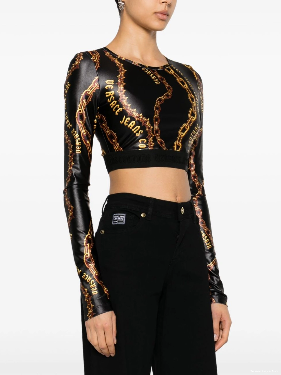 Cheap Versace Chain crop Jeans Women Couture Couture top 0814